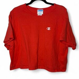 Champion Orange Cropped Tee Shirt XL – 90s Minimal Logo Vintage Style
